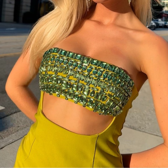 Chartreuse Rhinestone Mini Dress - Picture 3 of 3